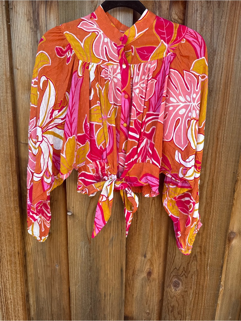 RACHEL Rachel Roy Floral Tie-Front Blouse - Pink, Orange, White